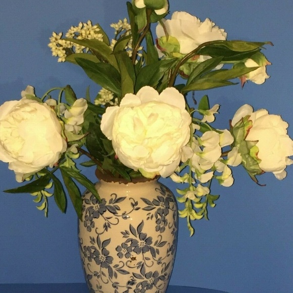 QVC PEONY Accents Peony And Wisteria Arrangement In Vase Cream